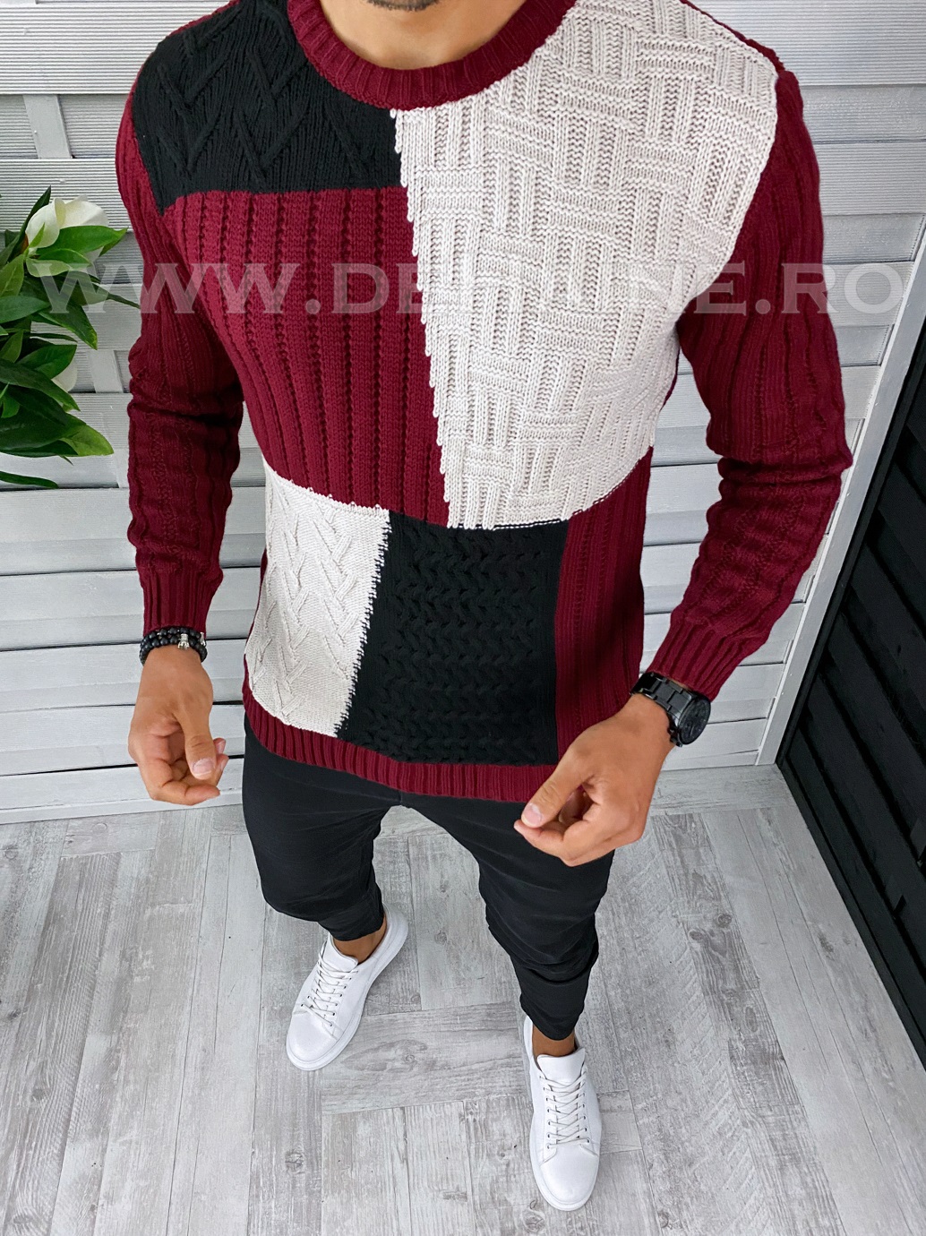 Pulover barbati gros slim fit bordo t3611 i16-4*